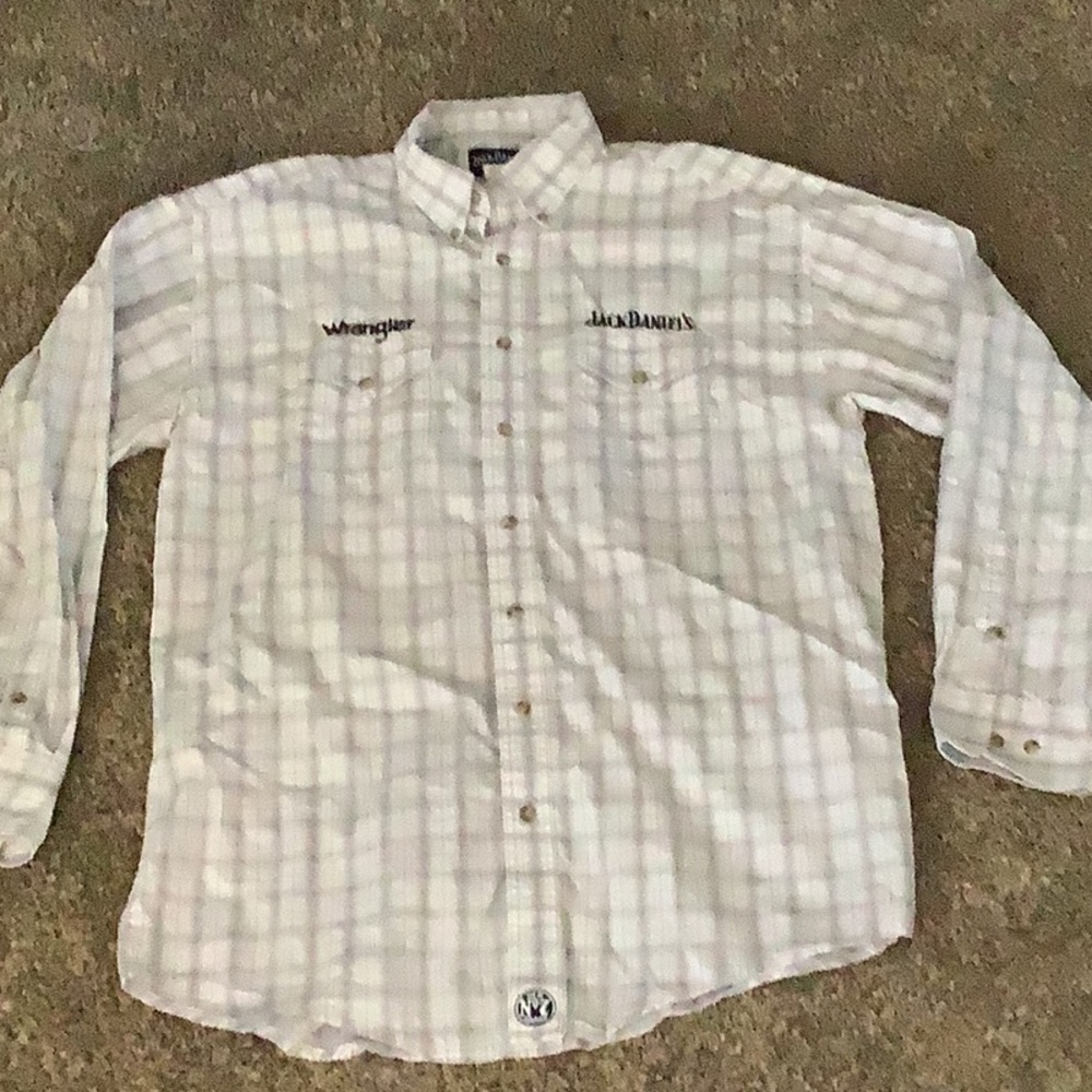 Wrangler Jack Daniels Large Tall White Plaid Western Shirt - Picture 2 of 10